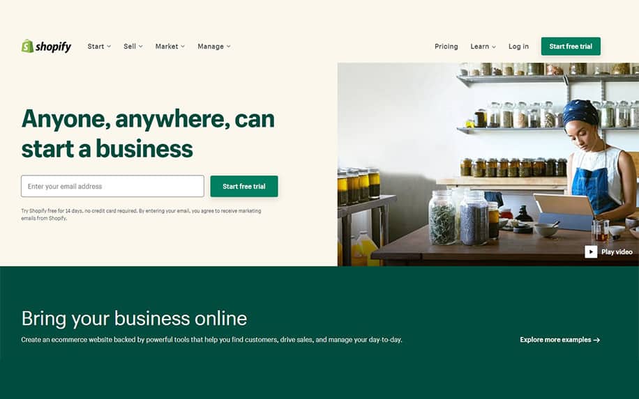 Shopify ecommerce solutions screenshot