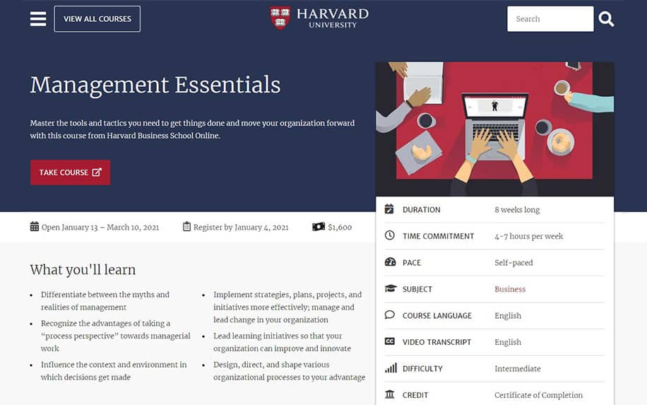 Harvard online leadership course screenshot