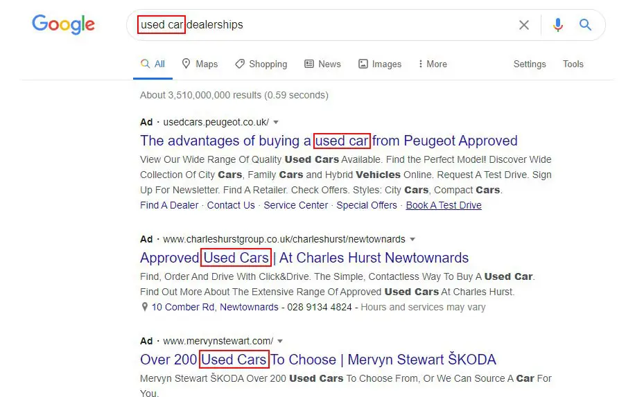 What is a keyword -Keyword example in google search