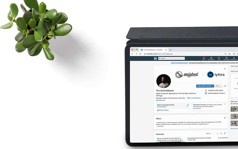 LinkedIn profile on tablet image