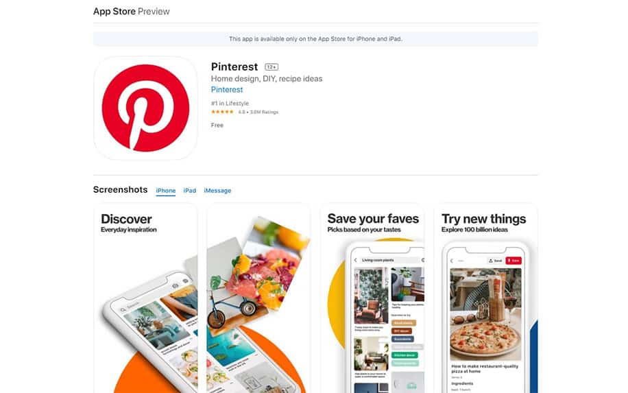 Pinterest app screenshot