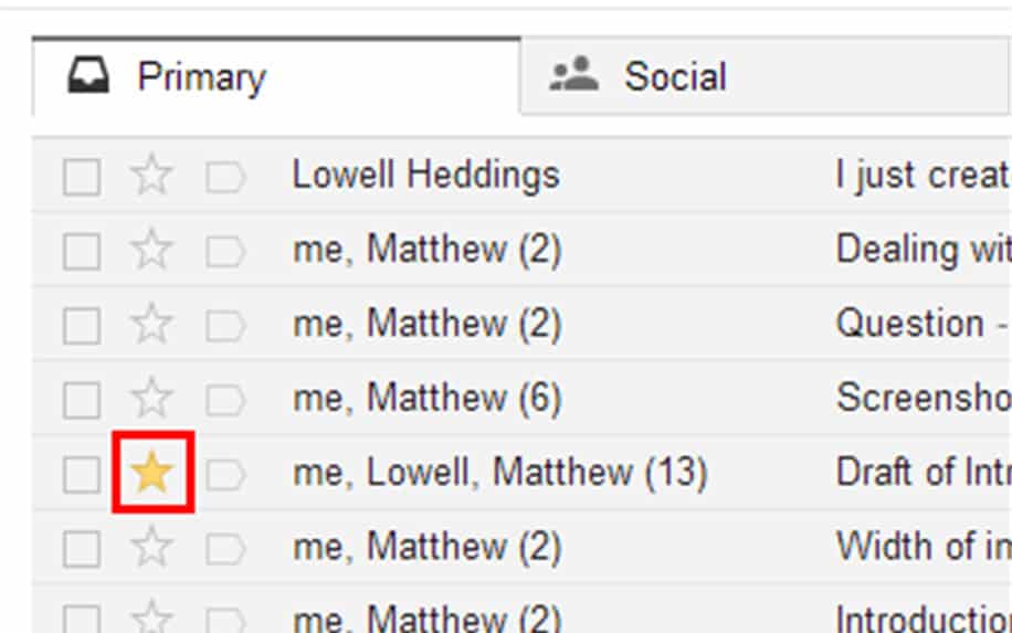 Gmail starred feature screenshot