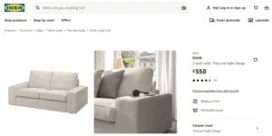 Digital Marketing Antrim: Website Customer Experience Example. A screenshot of Ikea's website including all details about the product with clear pictures