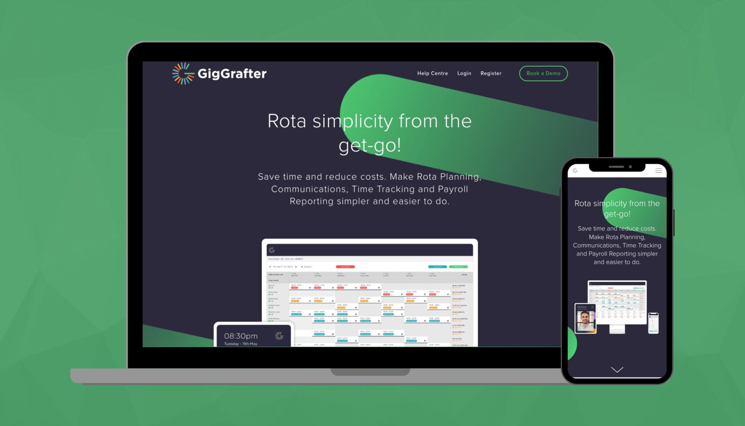 Website App Design and Content Marketing for Online Rota Software Provider