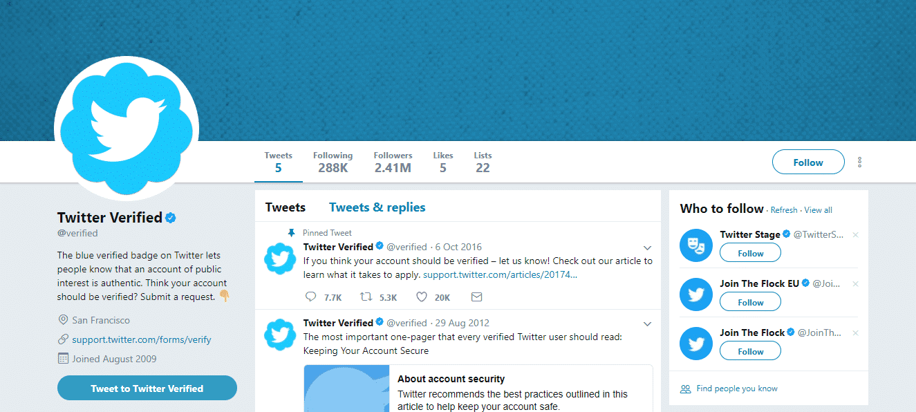 Twitter screengrab for How To Get Verified On Twitter articles