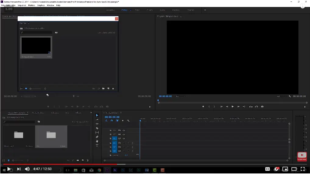 Example of the premiere pro dashboard - Premiere Pro Editing