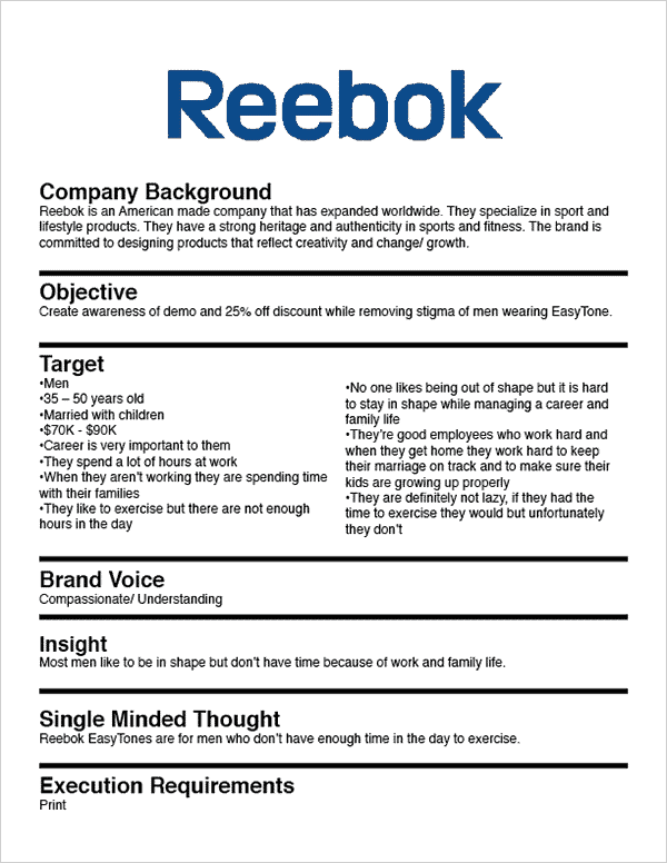 How to write a creative brief-Reebok Example