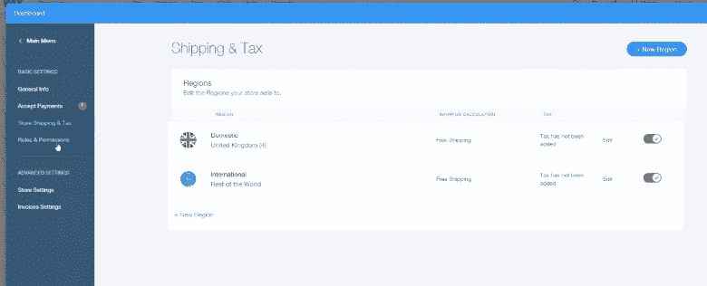 Setting up shipping and tax costs on your WIX site