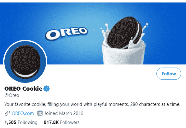 Oreo's Twitter page with witty bio.