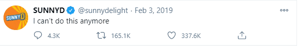 SunnyD tweet about being depressed - "I can't do this anymore"