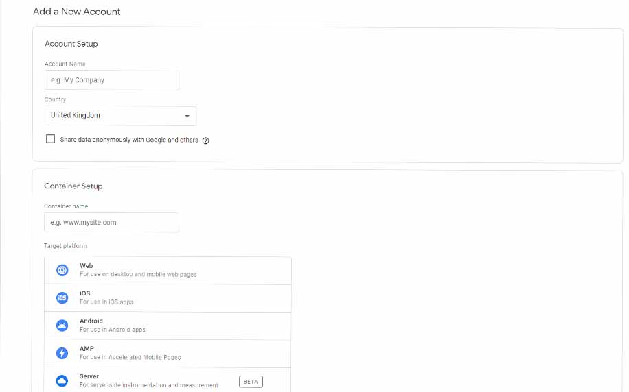 account set up google tag manager