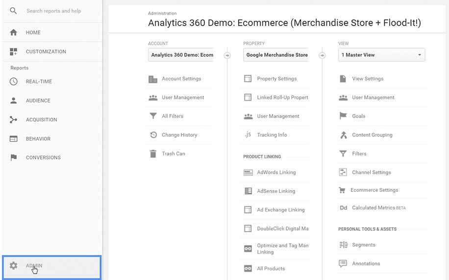 admin page google analytics