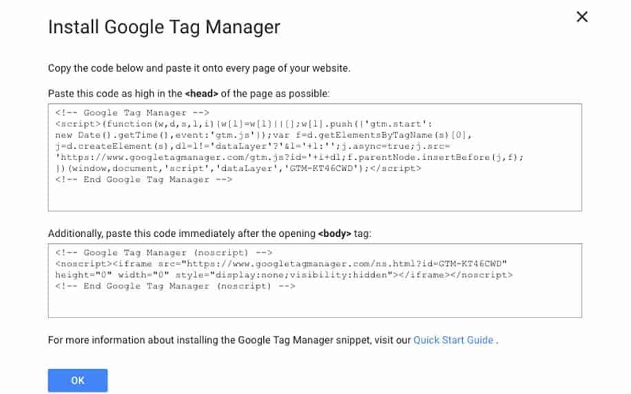 code for tag manager