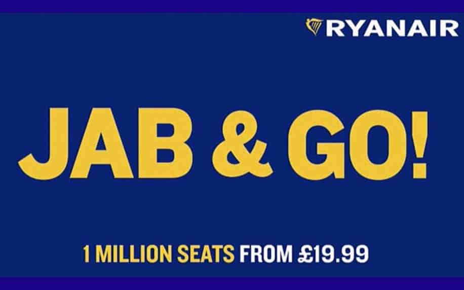 advert for ryan air promoting their jab and go flight offers