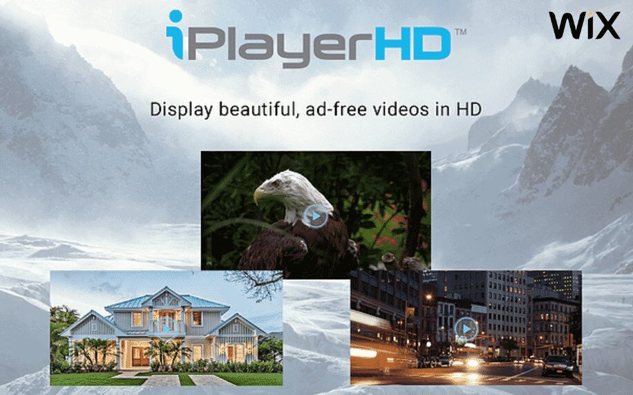 grey background with The iPlayerHD Video Hosting app logo and screenshots of app