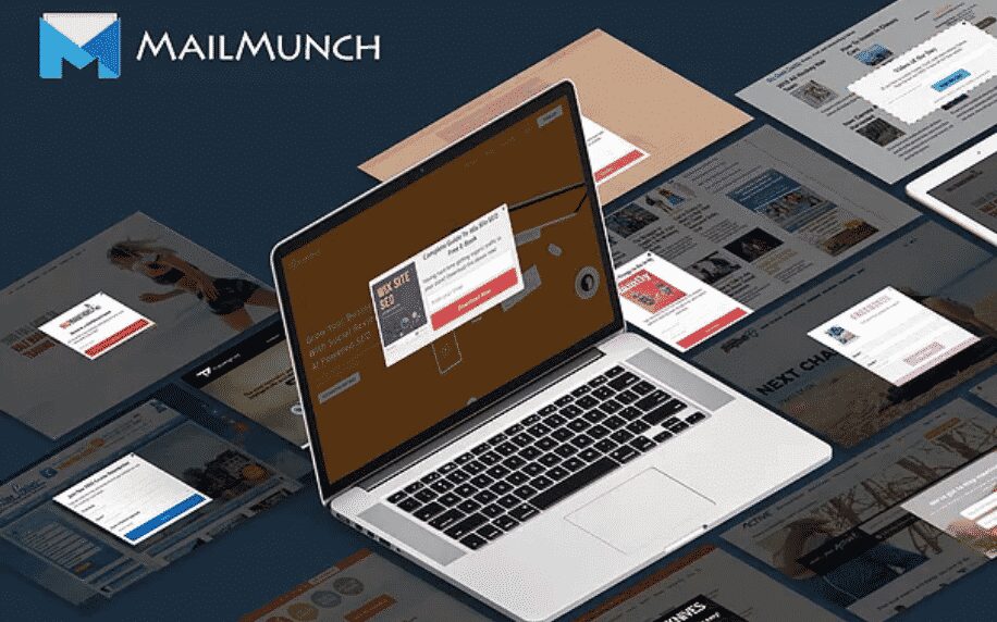 black background with laptop with mailmunch logo