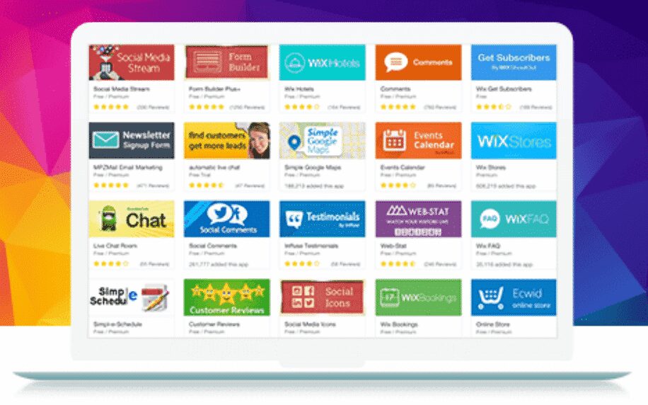 Wix App Market on computer screen