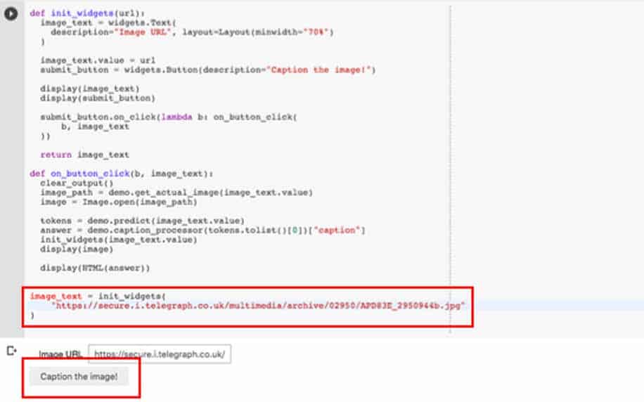 a python script showing image captioning