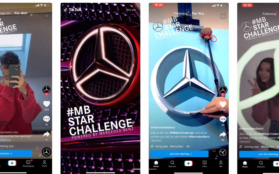 a selection of tiktok shots from the mercedes brand takeover