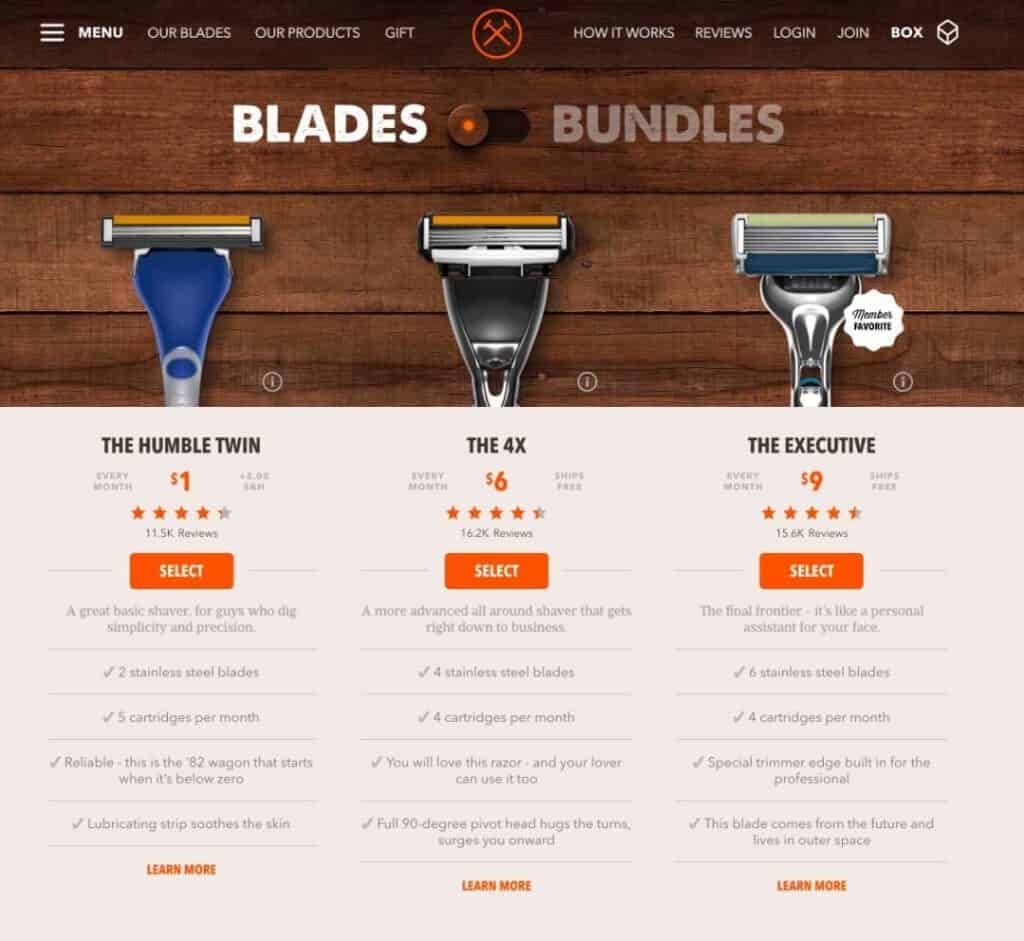 Dollar Shave Club Website Snapshot