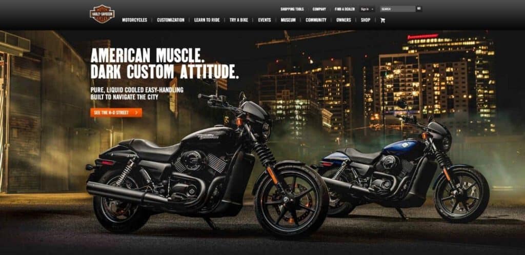 Harley Davidson Website Snapshot