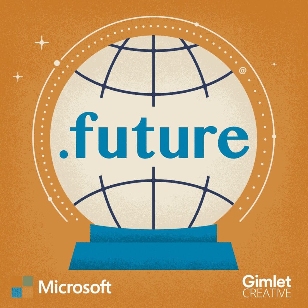 The logo for Microsoft's .future podcast. The image features a blue globe with a mustard yellow background.