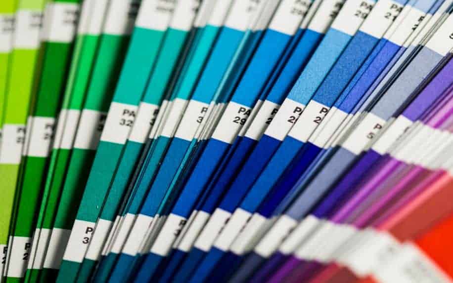 A rainbow array of Pantone colour swatches