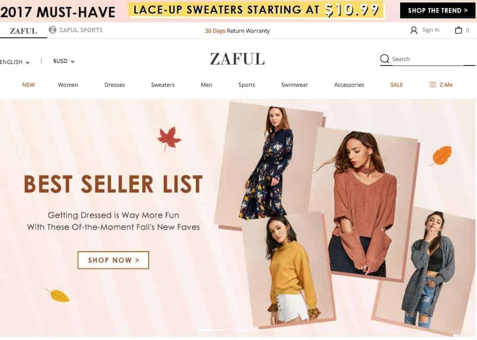 zaful homepage