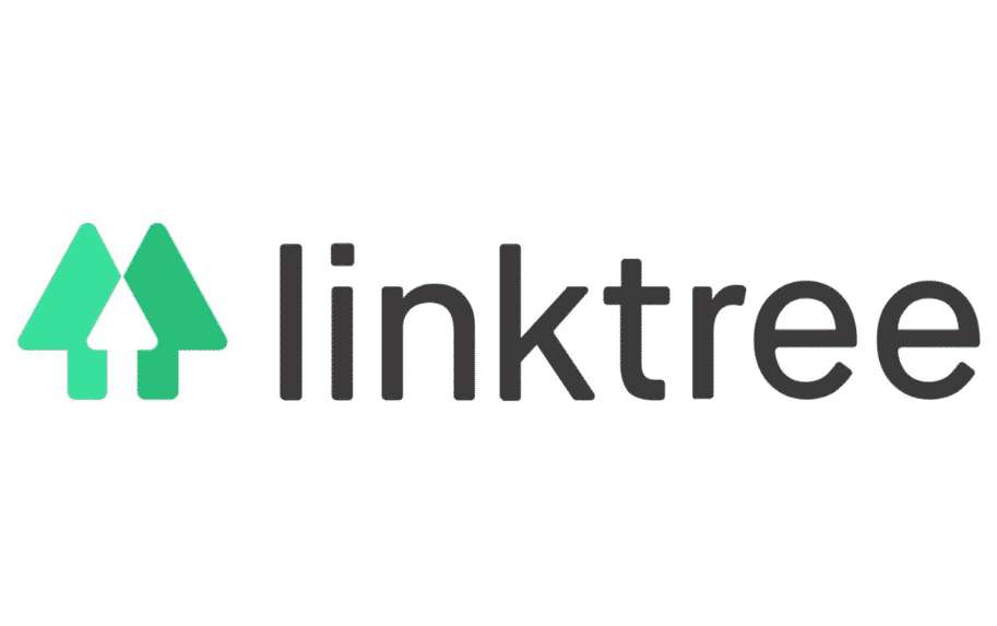 A photo of the Linktree logo: a green tree made up of two arrows next to their brand name.