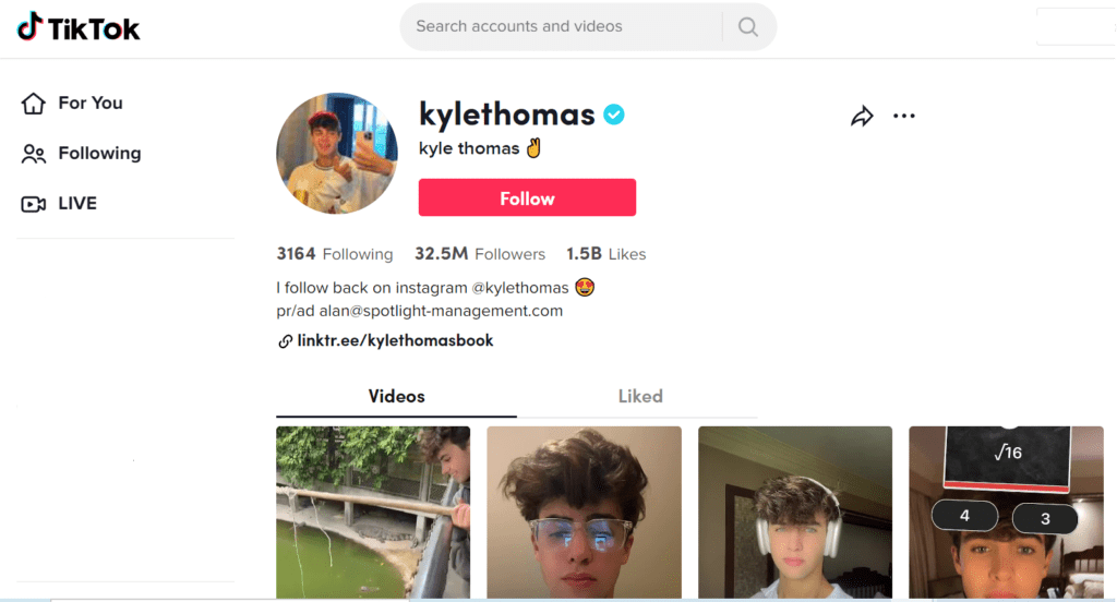 Kyle Thomas has an impressive 32.5 million followers on the social media platform