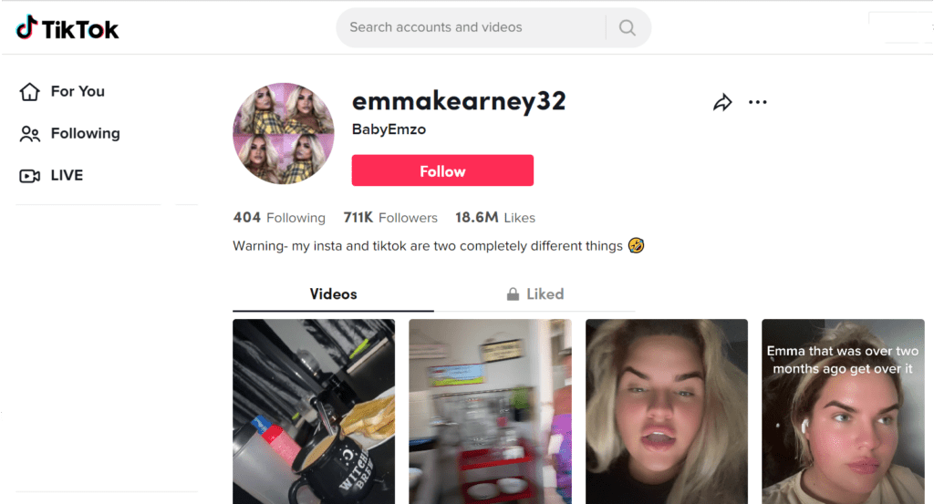 Emma Kearney's TikTok page has grown a following of 711K people