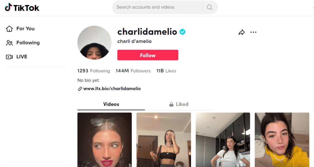 Charli Damelio is the Second Most Followed TikToker with 144 Million Followers
