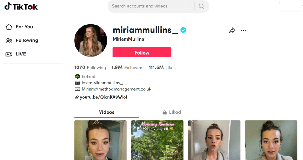 Cork born Miriam Mullins has gained nearly 2 million followers two years after starting her TikTok page