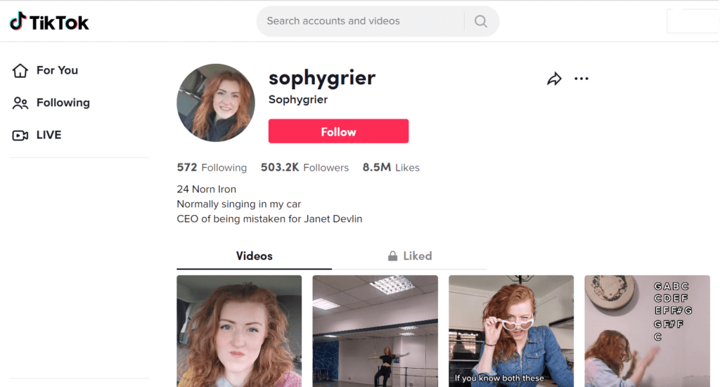 Antrim singer Sophie Grier set up her TikTok page during the pandemic