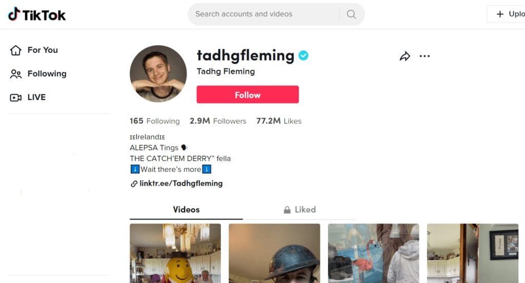 Tadgh Flemings funny videos with his family has earned him 2.9M followers