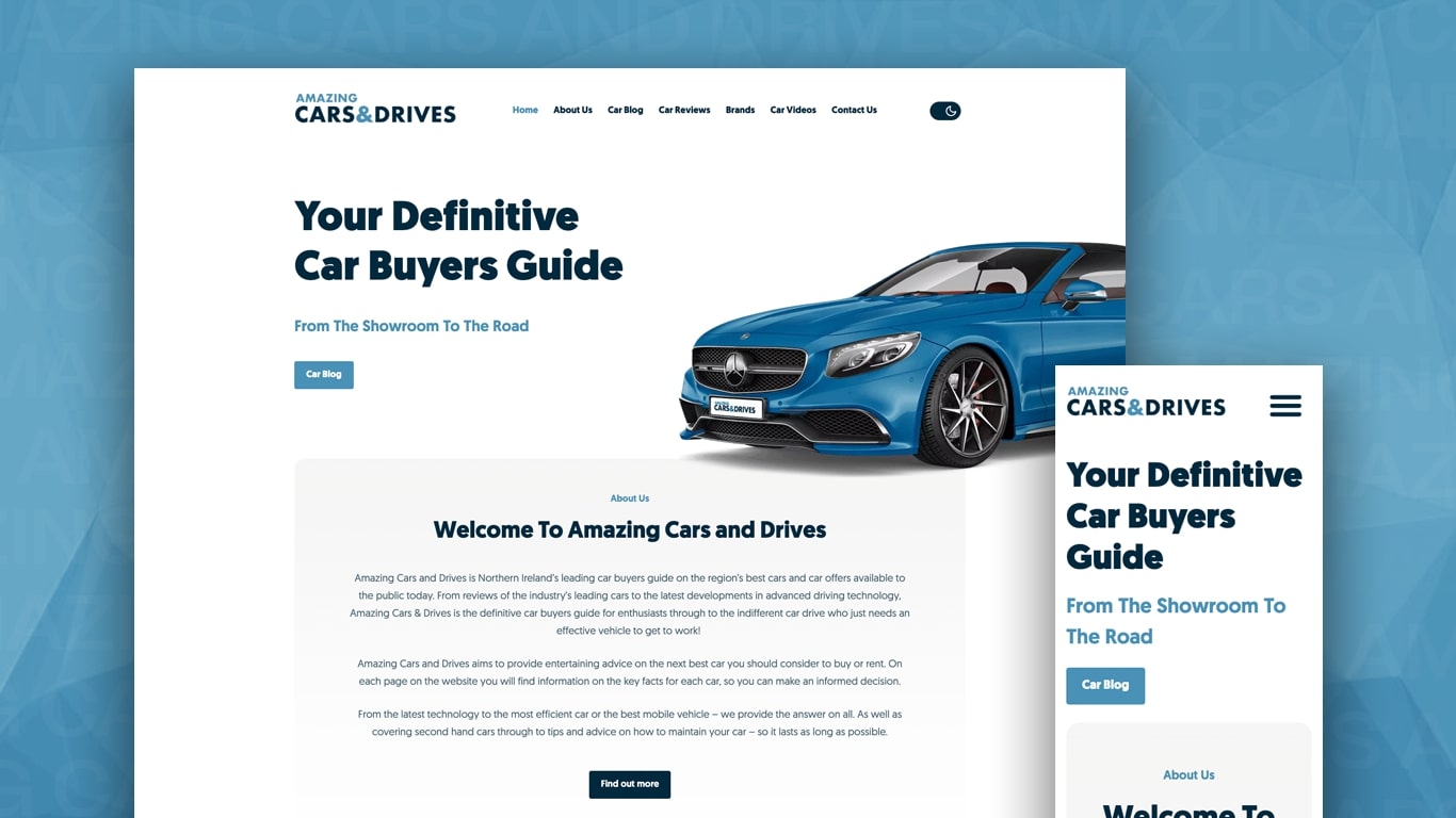 Screenshot of Desktop and Mobile view of Amazing Cars and Drives homepage