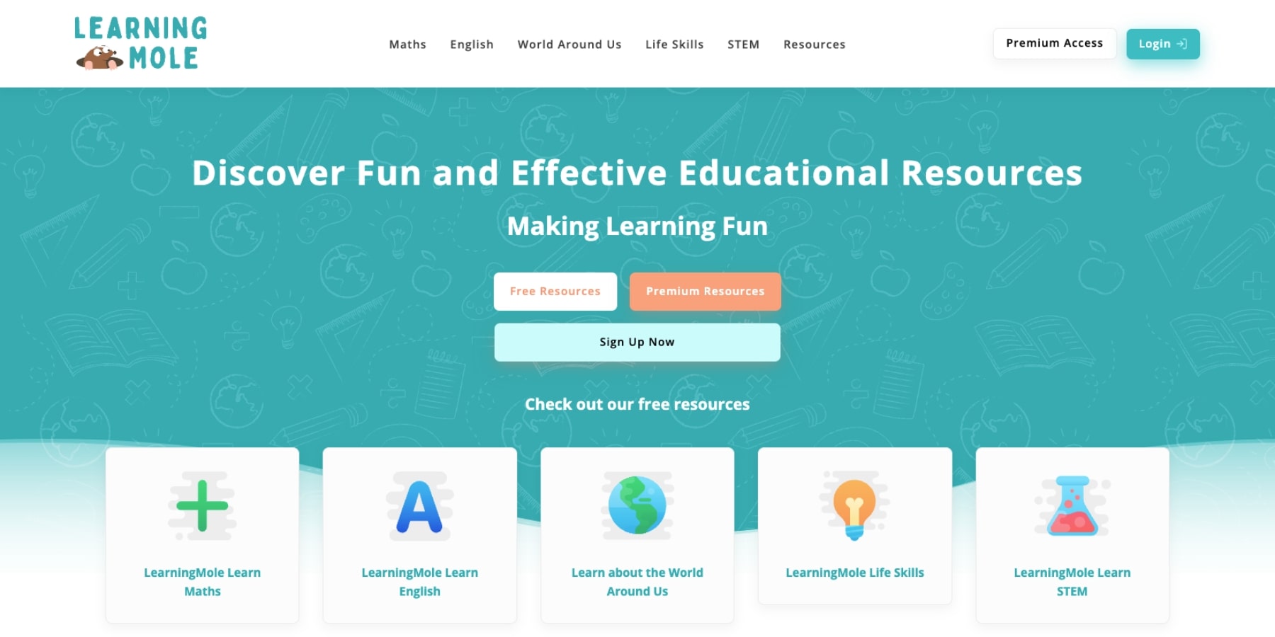 Screenshot of Learning Mole Homepage