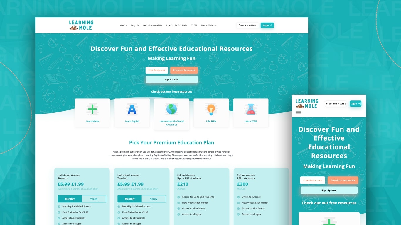 Screenshot of Desktop and Mobile view of Learning Mole
