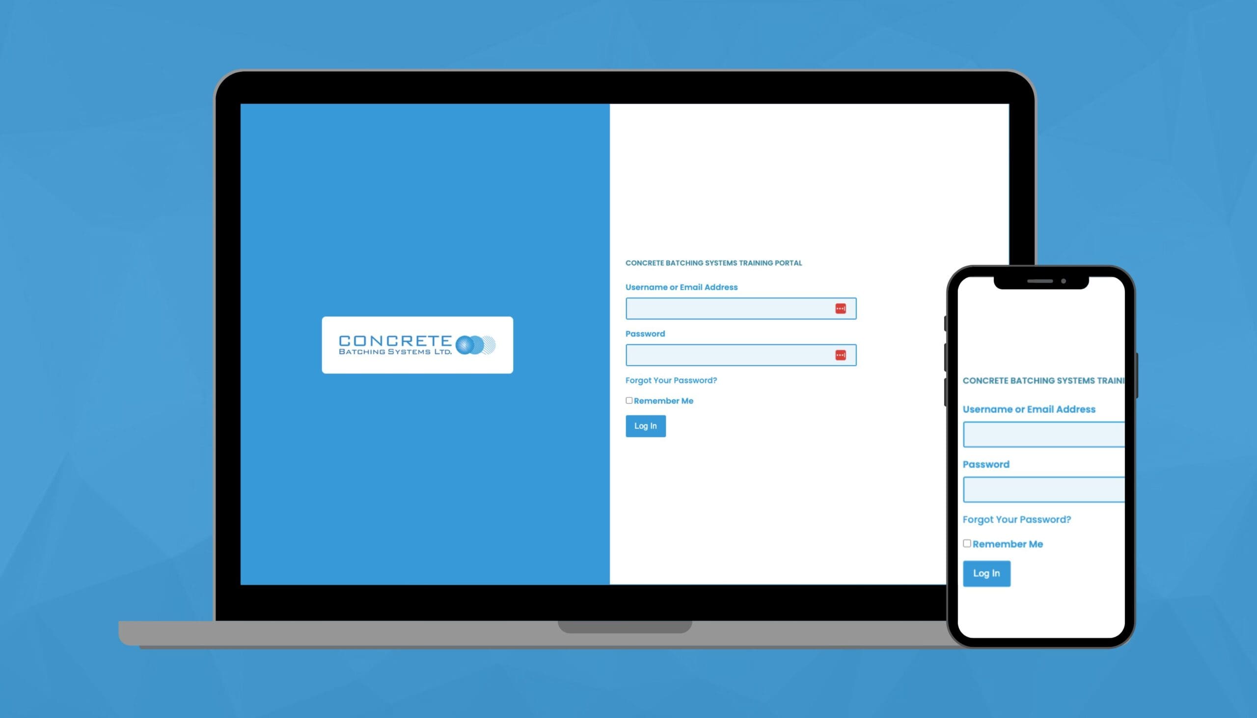 Screenshot of Desktop and Mobile of Concrete Batching Systems LMS
