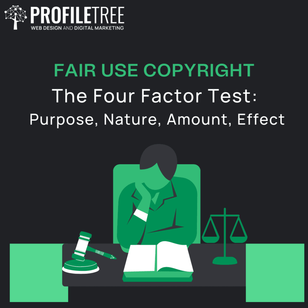 fair use copyright - animation of the four factor test involving purpose, nature, amount, and effect