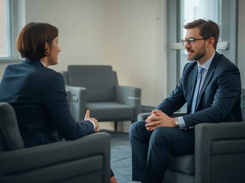 Manager conducting a one-to-one employee retention meeting informed by HR statistics