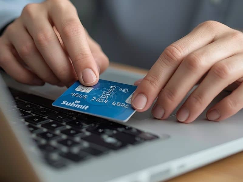 Person entering payment details to register a 1 and 1 domain online