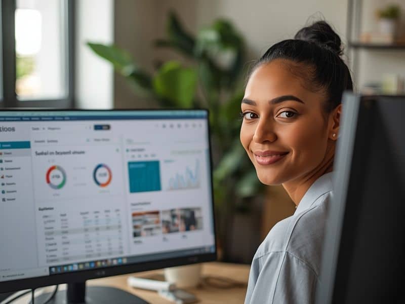 Web professional managing 1 and 1 domain DNS settings on dual monitors