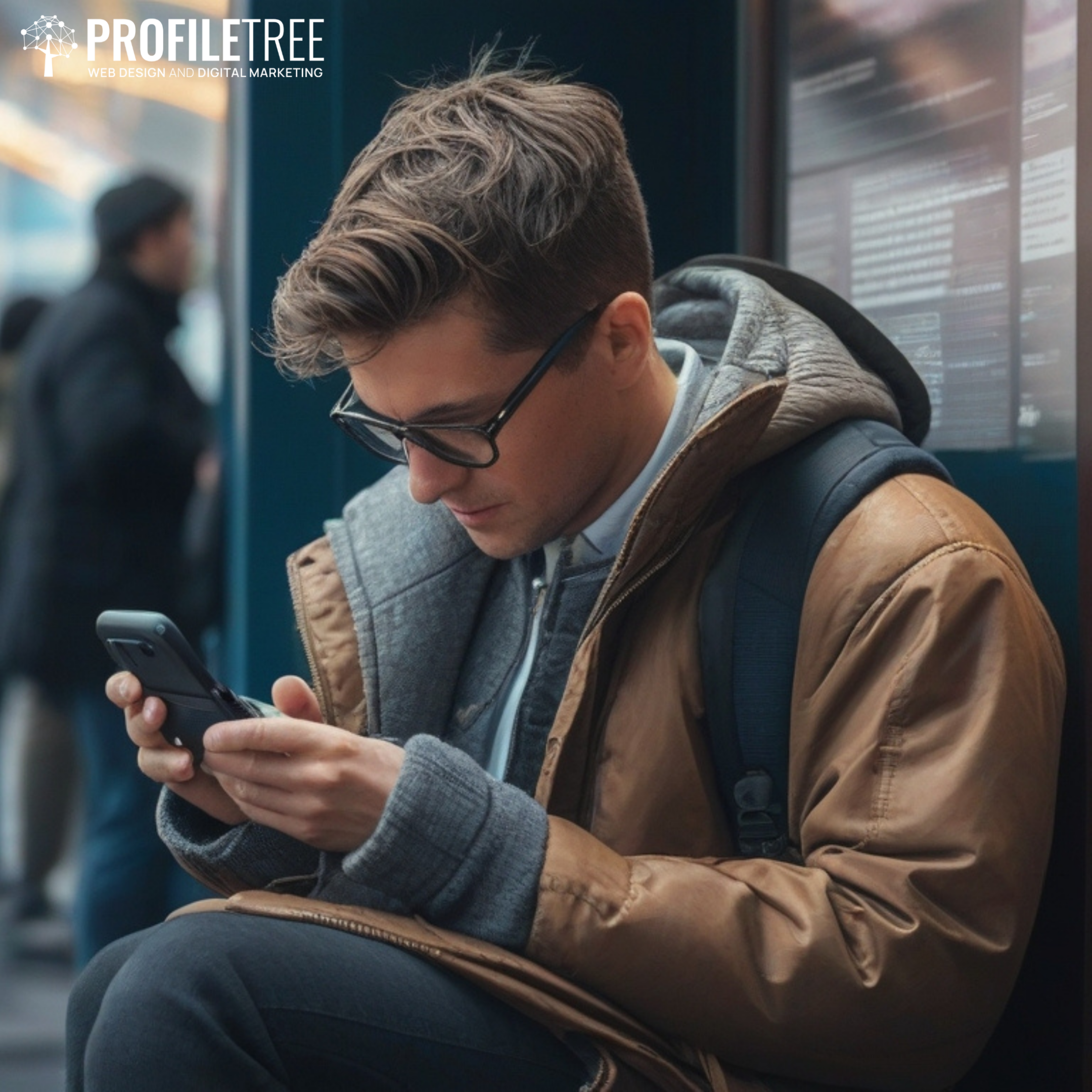 Image of person sitting looking at their phone