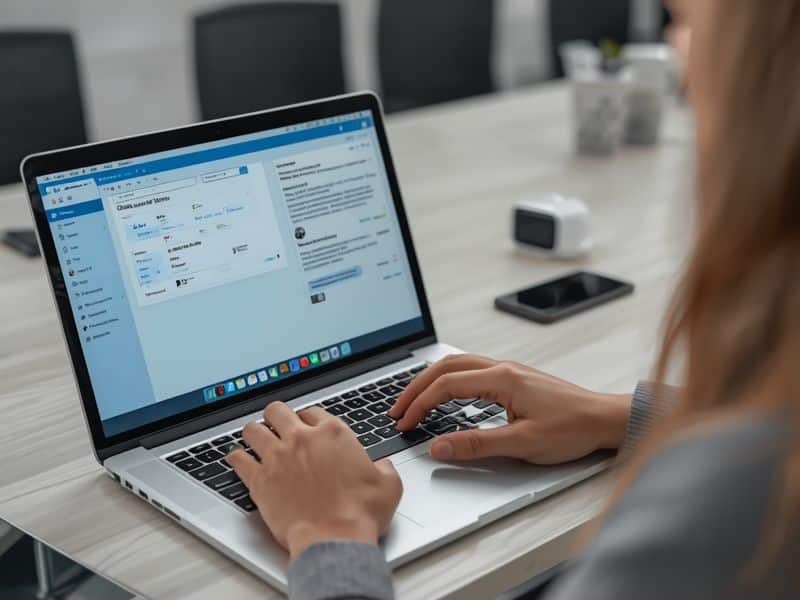 Professional using an AI tool on a laptop to support competitive analysis research