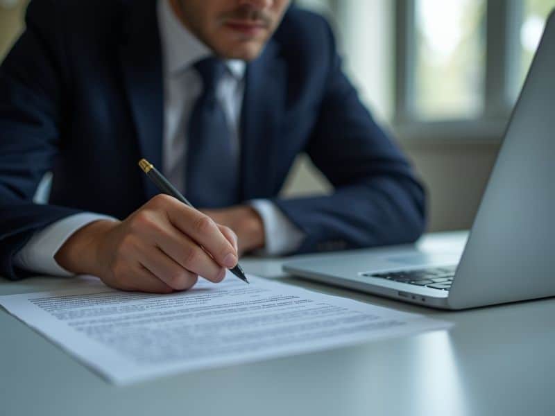 A business professional reviewing GDPR compliance documentation for an outbound marketing campaign