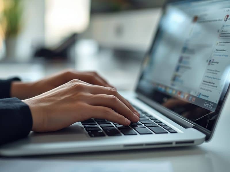 A marketer composing a personalised outbound marketing email on a laptop