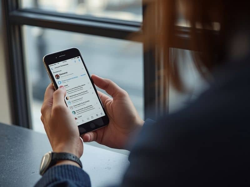 A sales professional using social selling as part of an outbound marketing strategy on a smartphone