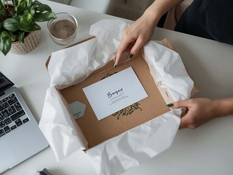A premium direct mail package being opened as part of an account-based outbound marketing campaign