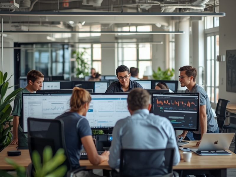 Digital agency team integrating business risk management principles into web design and digital marketing strategy